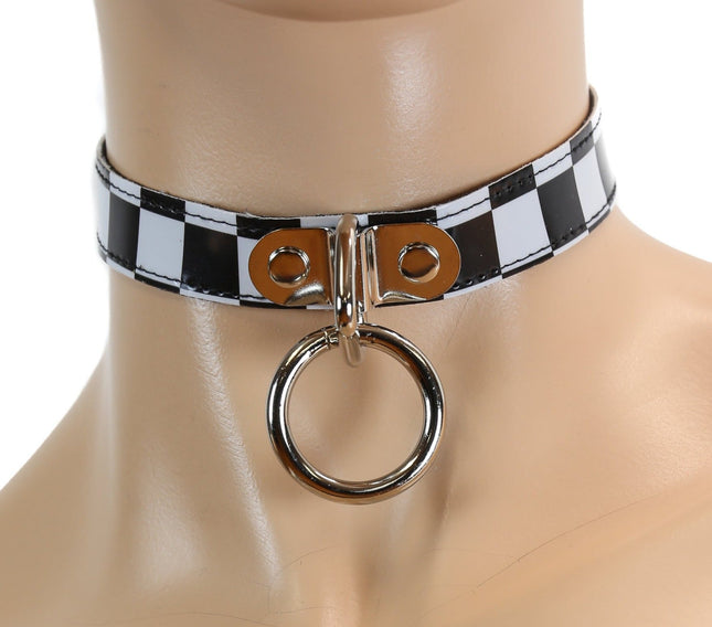 CK129CHK  CHECKEREDBOARD BONDAGE CHOKER