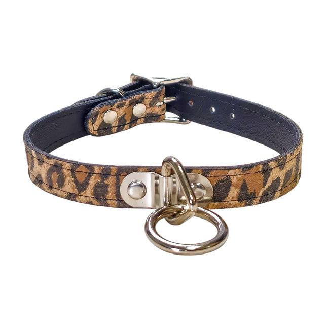 CK129L-CHEETAH GENUINE LEATHER LEOPARD BONDAGE COLLAR