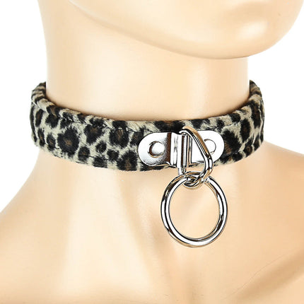 CK129L  FUZZY LEOPARD BONDAGE CHOKER
