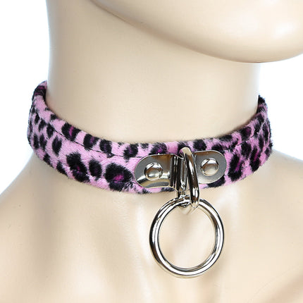 CK129L  FUZZY LEOPARD BONDAGE CHOKER