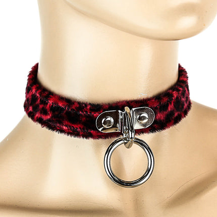 CK129L  FUZZY LEOPARD BONDAGE CHOKER
