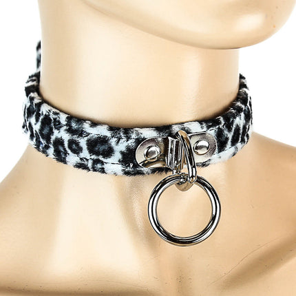 CK129L  FUZZY LEOPARD BONDAGE CHOKER
