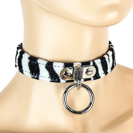 CK129L  FUZZY LEOPARD BONDAGE CHOKER