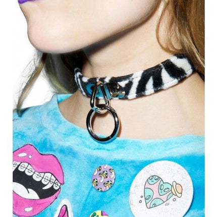 CK129L  FUZZY ZEBRA  BONDAGE CHOKER