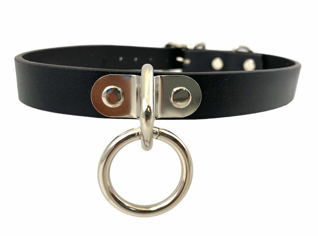 CK129VEGAN 3/4" BLACK VEGAN LEATHER CHOKER WITH 1" LOOP