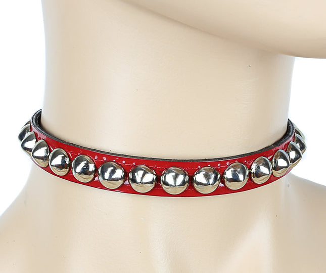 CK132P  PATENT LEATHER CHOKER WITH CONICAL STUDS