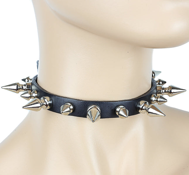 CK133  1/2" & 1" SPIKE GENUINE LEAHER CHOKER 1/2" WIDE
