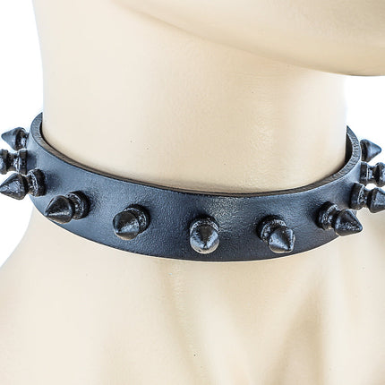 CK134 3/4" LEATHER CHOKER WITH 1/2" SPIKES