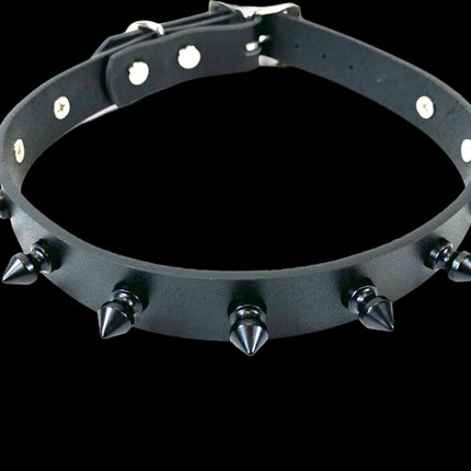 CK134 3/4" LEATHER CHOKER WITH 1/2" SPIKES