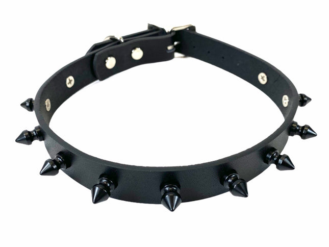 CK134VEGAN-BLK 3/4" VEGAN LEATHER CHOKER WITH 1/2" SPIKES