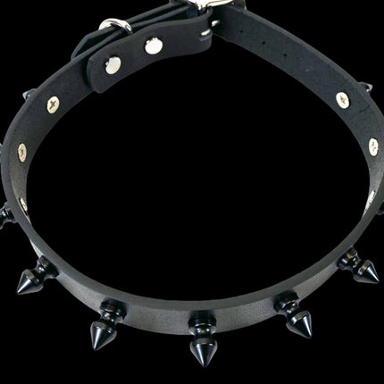 CK134 3/4" LEATHER CHOKER WITH 1/2" SPIKES