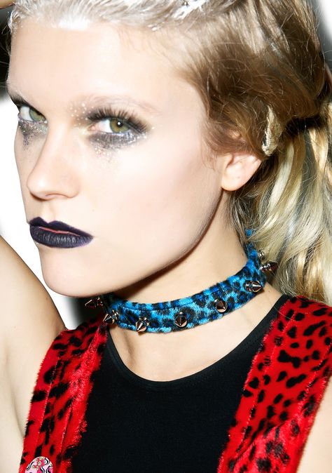 CK134L FUZZY LEOPARD  1/2" SPIKE CHOKER HANDMADE IN USA