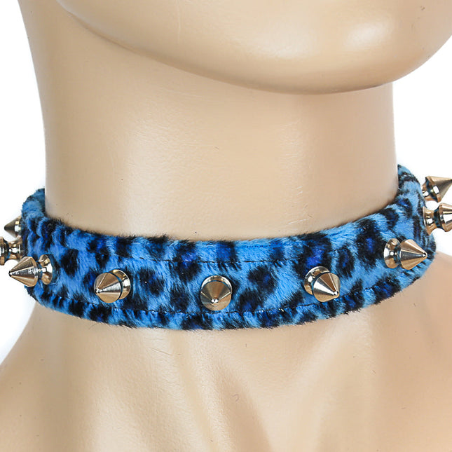 CK134LEOPARD  FUZZY LEOPARD  1/2" SPIKE CHOKER HANDMADE IN USA