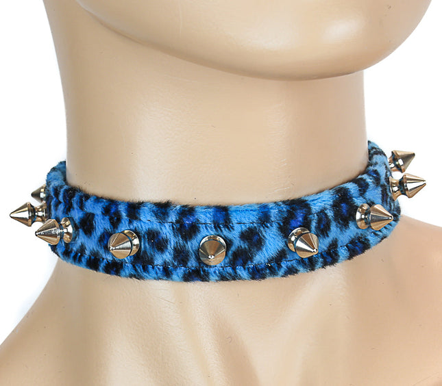 CK134LEOPARD  FUZZY LEOPARD  1/2" SPIKE CHOKER HANDMADE IN USA