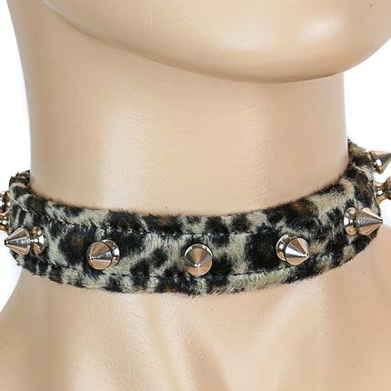 CK134LEOPARD  FUZZY LEOPARD  1/2" SPIKE CHOKER HANDMADE IN USA