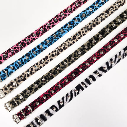 CK134LEOPARD  FUZZY LEOPARD  1/2" SPIKE CHOKER HANDMADE IN USA