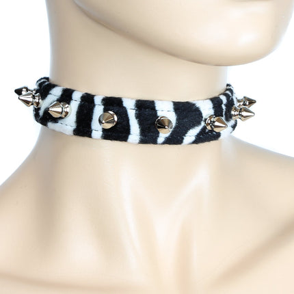 CK134LEOPARD  FUZZY LEOPARD  1/2" SPIKE CHOKER HANDMADE IN USA