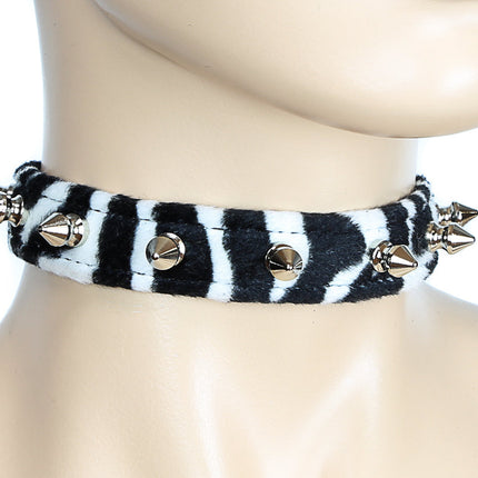 CK134LEOPARD  FUZZY LEOPARD  1/2" SPIKE CHOKER HANDMADE IN USA