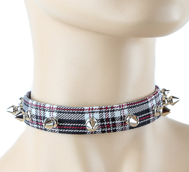 CK134PD PLAID SPIKE PUNK CHOKER