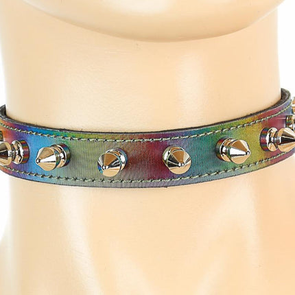 CK134RAINBOW HOLOGRAPHIC SPIKE CHOKER