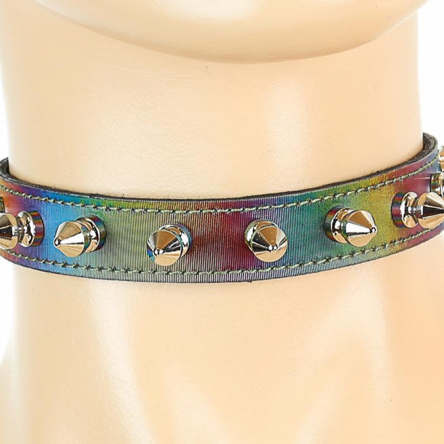 CK134RAINBOW HOLOGRAPHIC SPIKE CHOKER