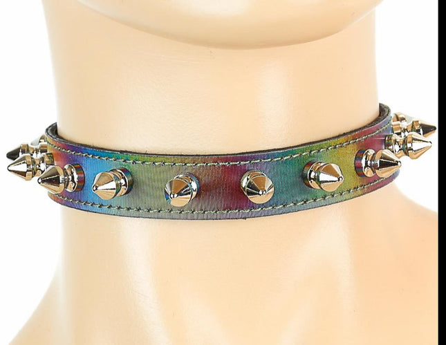 CK134RAINBOW HOLOGRAPHIC SPIKE CHOKER