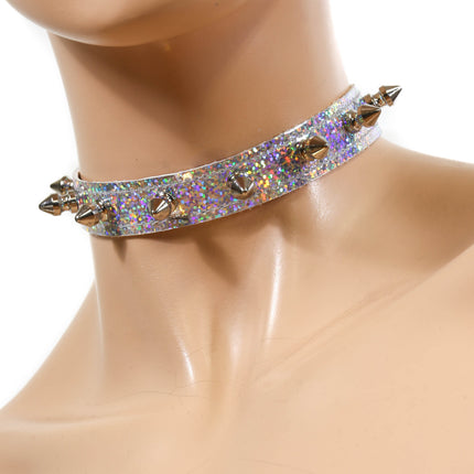 CK134RAINBOW HOLOGRAPHIC SPIKE CHOKER