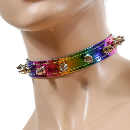 CK134RAINBOW HOLOGRAPHIC SPIKE CHOKER