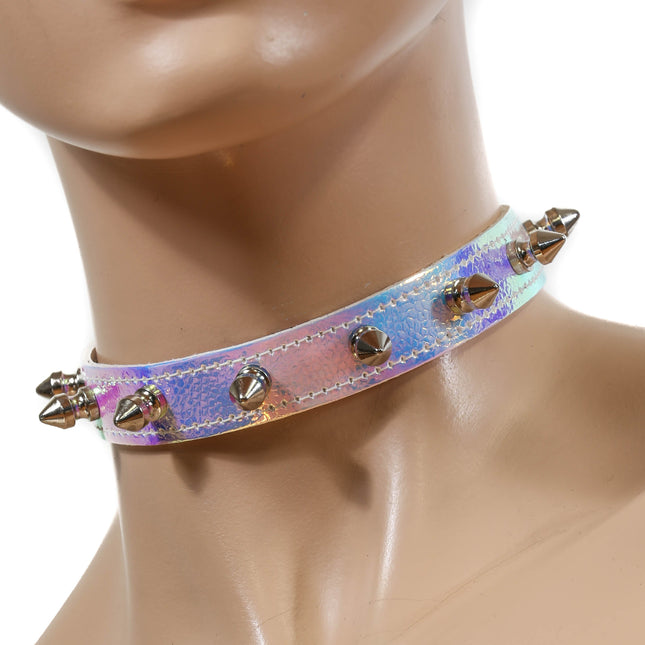 CK134RAINBOW HOLOGRAPHIC SPIKE CHOKER