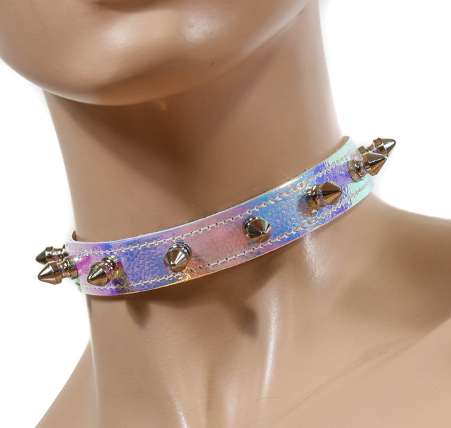 CK134RAINBOW HOLOGRAPHIC SPIKE CHOKER