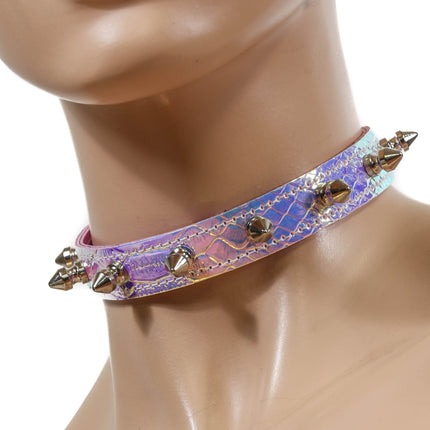 CK134RAINBOW HOLOGRAPHIC SPIKE CHOKER