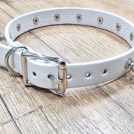 CK134WHITE  WHITE LEATHER SPIKE CHOKER