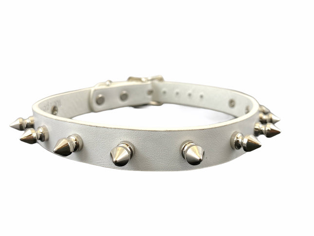 CK134VEGAN-WHT 3/4" WHITE VEGAN LEATHER CHOKER WITH 1/2" SPIKES