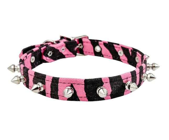 CK134Z CANVAS ZEBRA PRINT ZEBRA SPIKE  CHOKER