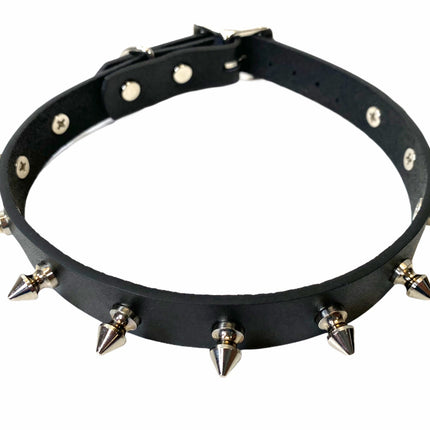 CK134 3/4" LEATHER CHOKER WITH 1/2" SPIKES