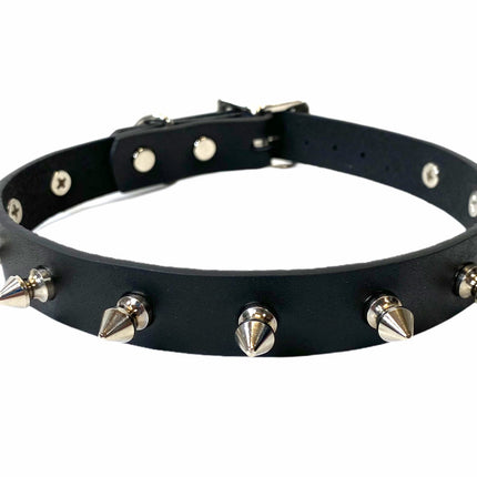 CK134 3/4" LEATHER CHOKER WITH 1/2" SPIKES