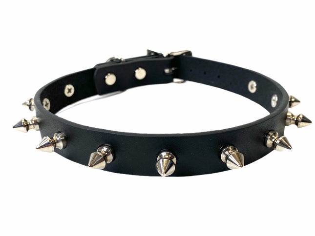 CK134VEGAN-BLK 3/4" VEGAN LEATHER CHOKER WITH 1/2" SPIKES