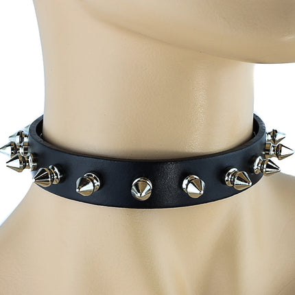 CK134 3/4" LEATHER CHOKER WITH 1/2" SPIKES