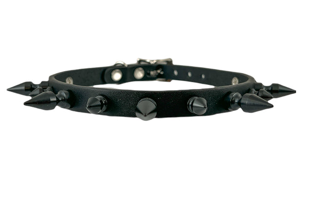 CK135 1/2" BLACK LEATHER CHOKER WITH 1/2" SPIKES