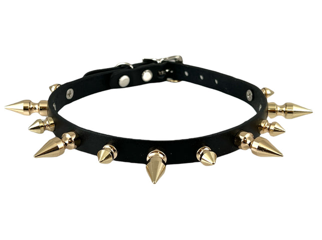 CK133  1/2" & 1" SPIKE GENUINE LEAHER CHOKER 1/2" WIDE
