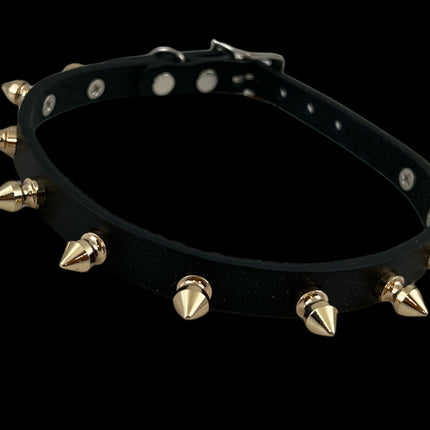 CK135 1/2" BLACK LEATHER CHOKER WITH 1/2" SPIKES