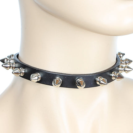 CK135 1/2" BLACK LEATHER CHOKER WITH 1/2" SPIKES