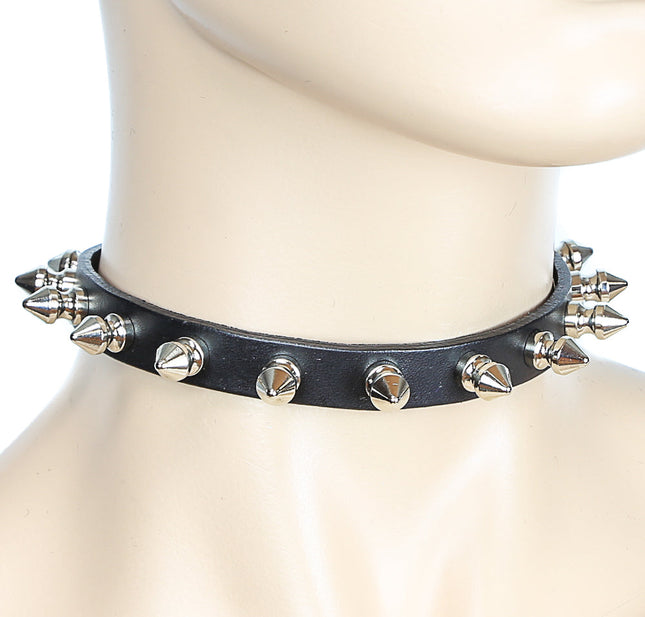 CK135 1/2" BLACK LEATHER CHOKER WITH 1/2" SPIKES