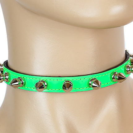 CK135  PATENT NEON SPIKE 1/2" SKINNY CHOKER