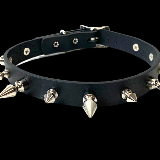 CK136VEGAN-BLK 3/4" VEGAN LEATHER CHOKER WITH 1/2" SPIKES