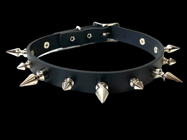 CK136VEGAN-BLK 3/4" VEGAN LEATHER CHOKER WITH 1/2" SPIKES