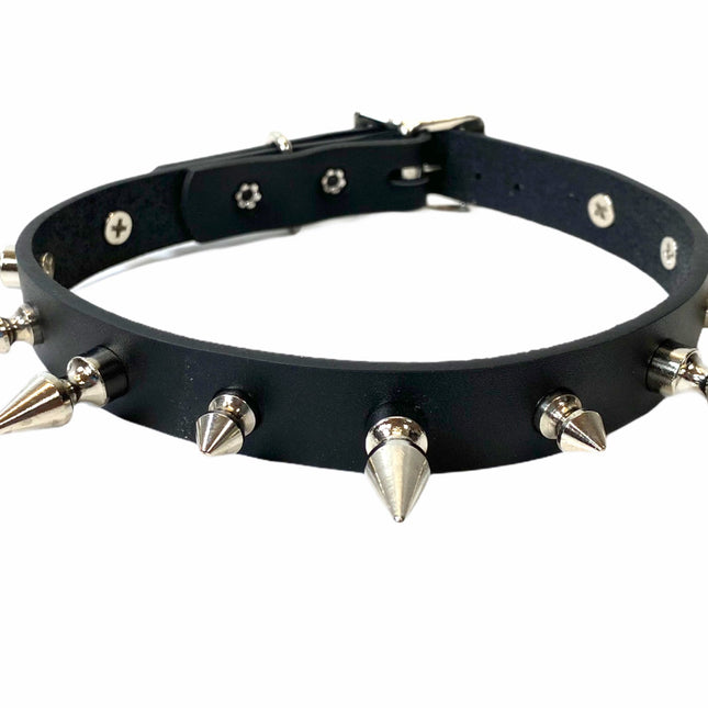 CK136VEGAN-BLK 3/4" VEGAN LEATHER CHOKER WITH 1/2" SPIKES