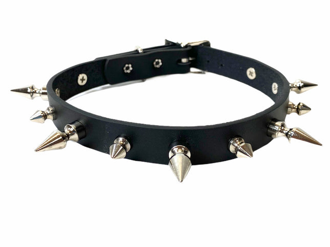 CK136VEGAN-BLK 3/4" VEGAN LEATHER CHOKER WITH 1/2" SPIKES