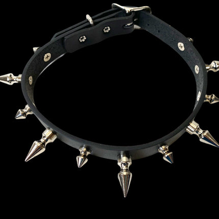 CK136 3/4" BLACK LEATHER CHOKER WITH 1/2" AND 1" SPIKES