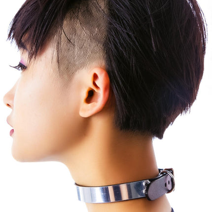 CK138MET  METAL PLACE PLAIN CHOKER LEATHER